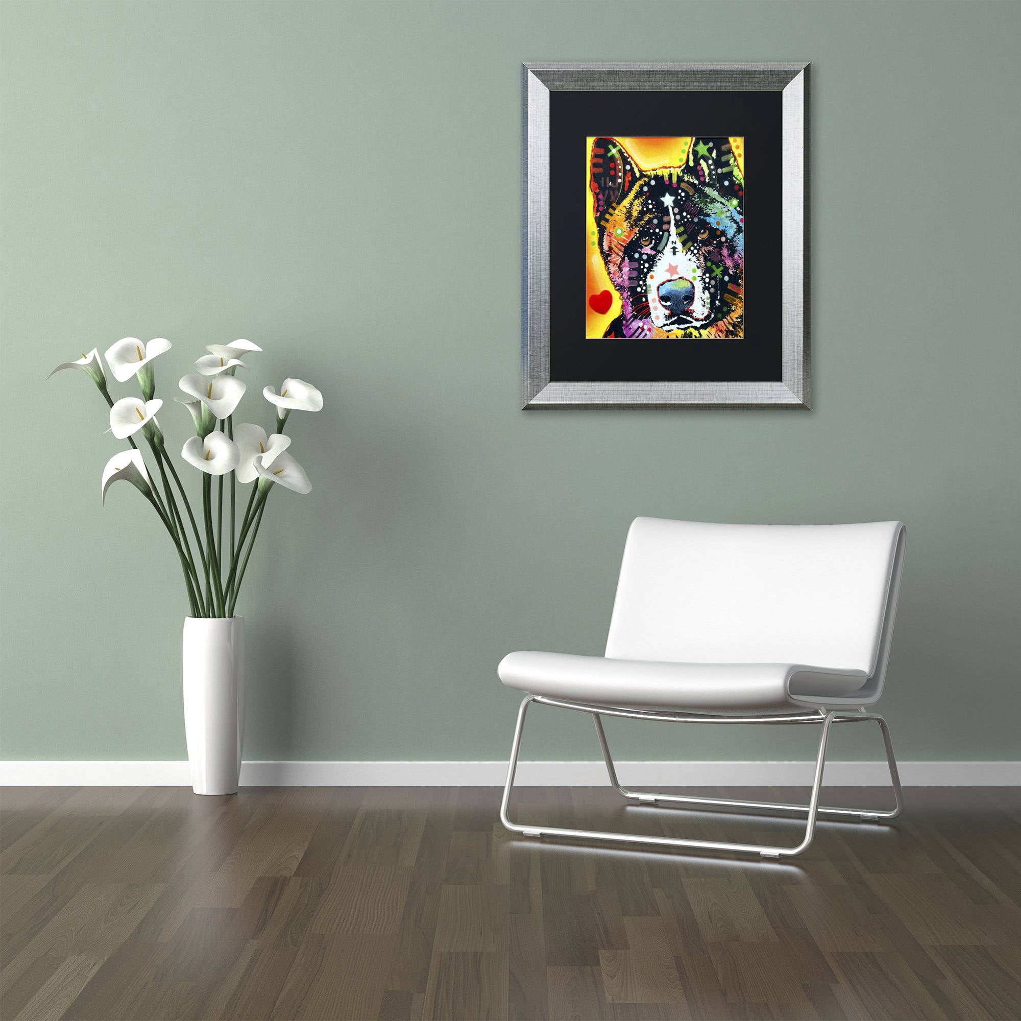 Trademark Fine Art "Akita" Canvas Art by Dean Russo, Black Matte, Silver Frame