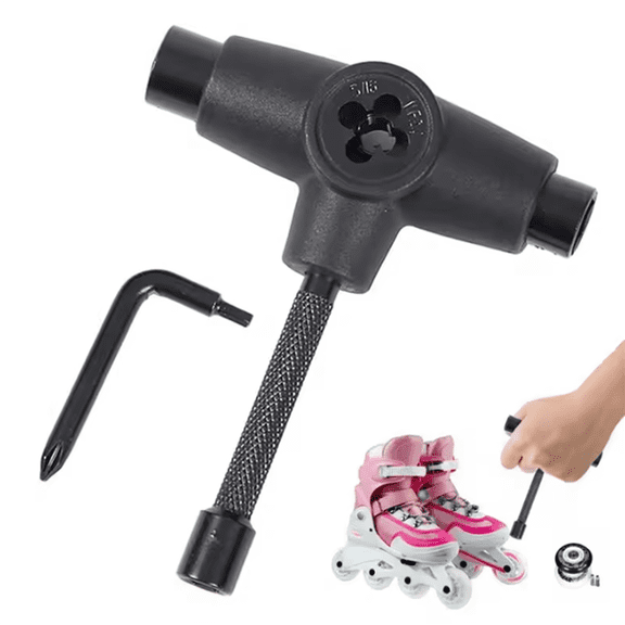 Skateboard T Tool T Shape Skateboard Tool Skateboarding Wrench Repair Tool Roller Skate Wrench for Skates or Quad Skates,1 * T-type wrench 1 * small wrench,Black