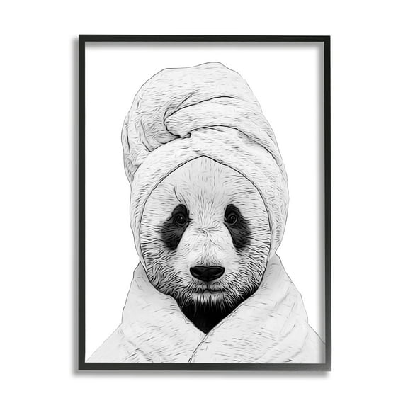 Stupell Industries Panda Bear Wildlife Bathroom Robe Animals & Insects Painting Black Framed Art Print Wall Art