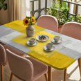 thumbnail image 3 of Yellow Abstract Table Cloths for 6 Foot Rectangle Tables, Grey Geometric Oil Painting Vintage Gradient Patio Waterproof Elastic Fitted Tablecloths, Washable Rectangular Table Cover for Camping, 3 of 8
