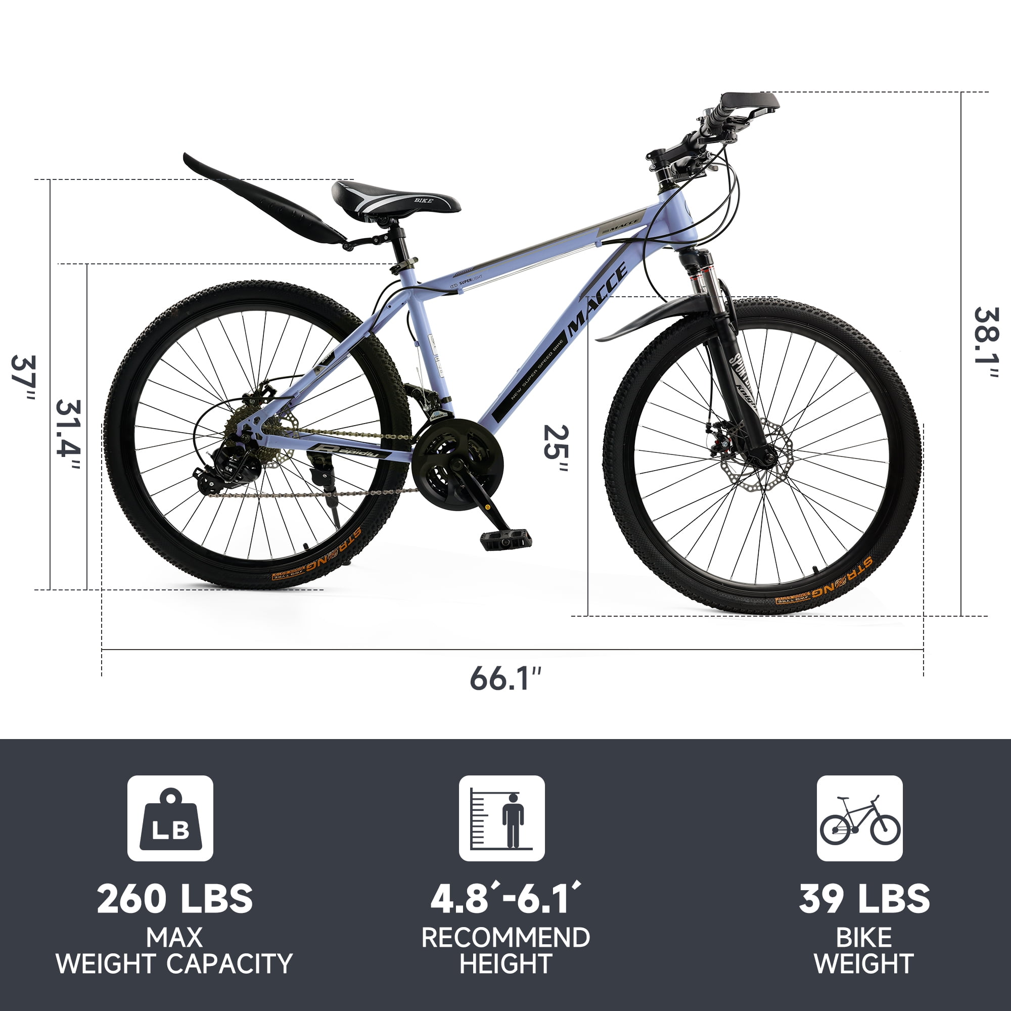 26 Inch Mountain Bike for Adult, 27-Speed Front Suspension High-Carbon Steel MTB Bicycle, Dual Disc Brake Bikes for Men Women, Silver, Blue, Gray and Red