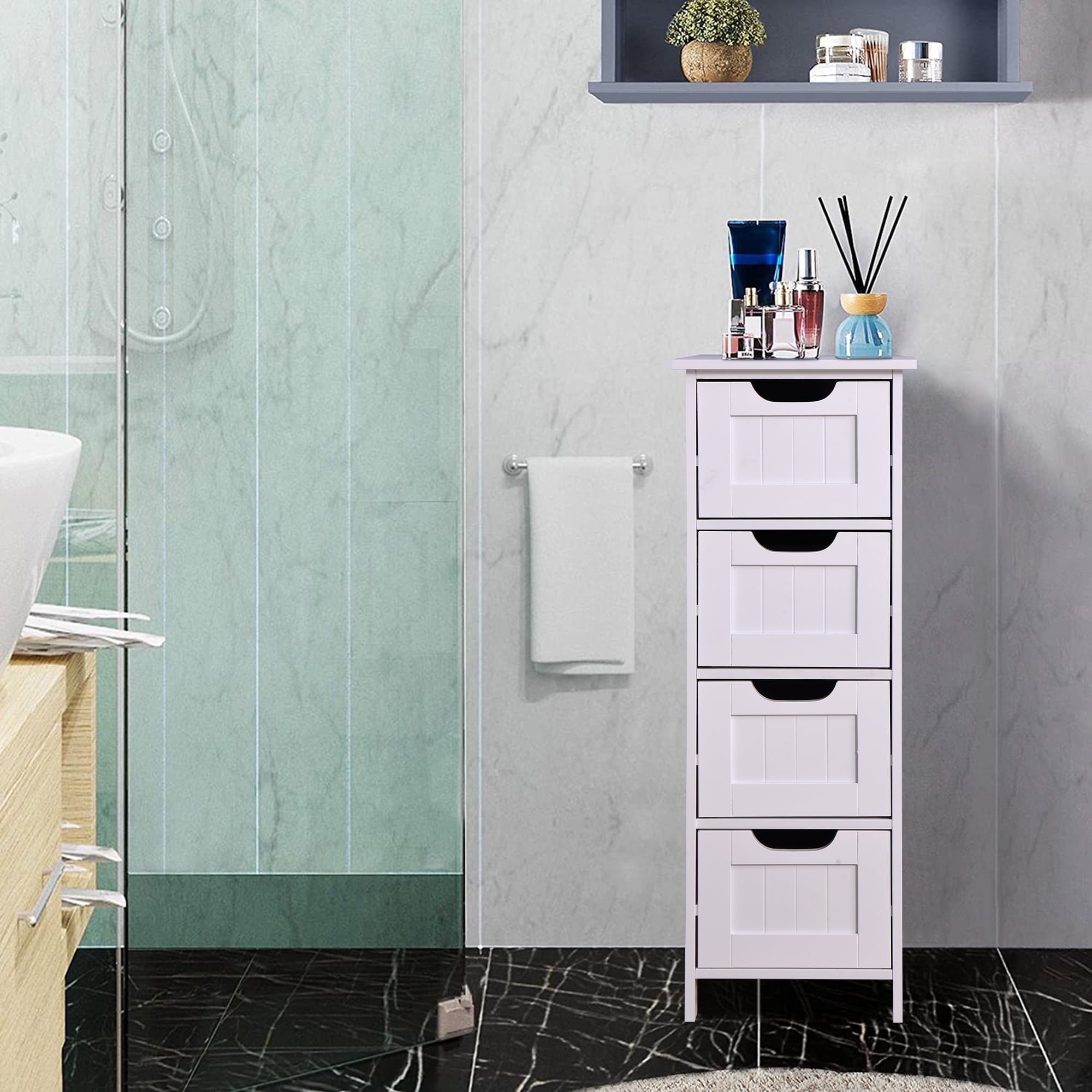 Modern Bathroom Floor Cabinet, Wooden Bathroom Storage Organizer Rack ...