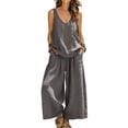 thumbnail image 2 of sdhkgrrt Women's 2 Piece Lounge Outfit V Neck Sleeveless Tank Matching Wide Leg Pants Loose Boho Vacation Casual Set Solid Travel Tracksuit Clothing, Gray M, 2 of 7