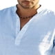 thumbnail image 2 of Hombres casual color puro camisa soporte collar manga larga suelta transpirable ligero superior para la playa, 2 of 5