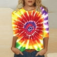 thumbnail image 2 of CYMMPU Spring Tops Round Neck Tie Dye Tunic Tops Loose Fit Blouses for Women Dressy Casual Summer Fashion Shirts 3/4 Sleeve Ombre T-Shirts Multicolor XXXL, 2 of 5