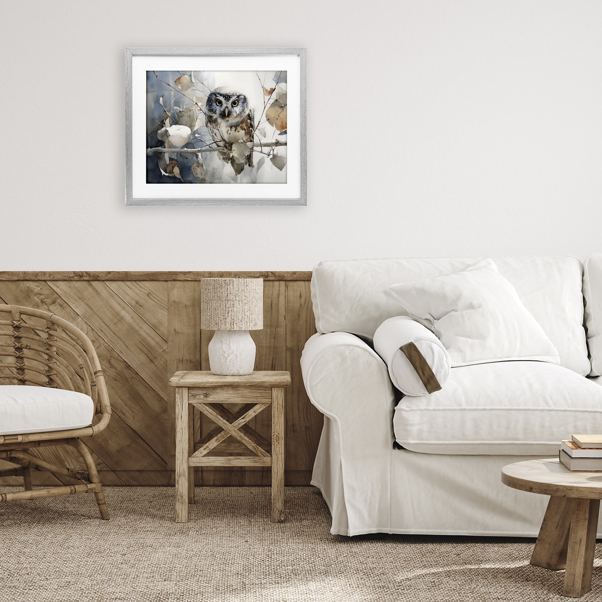 Stupell Industries Hoot Owl on Autumn Branch Gray Framed Print Under Glass, design by Franklyn Gregory