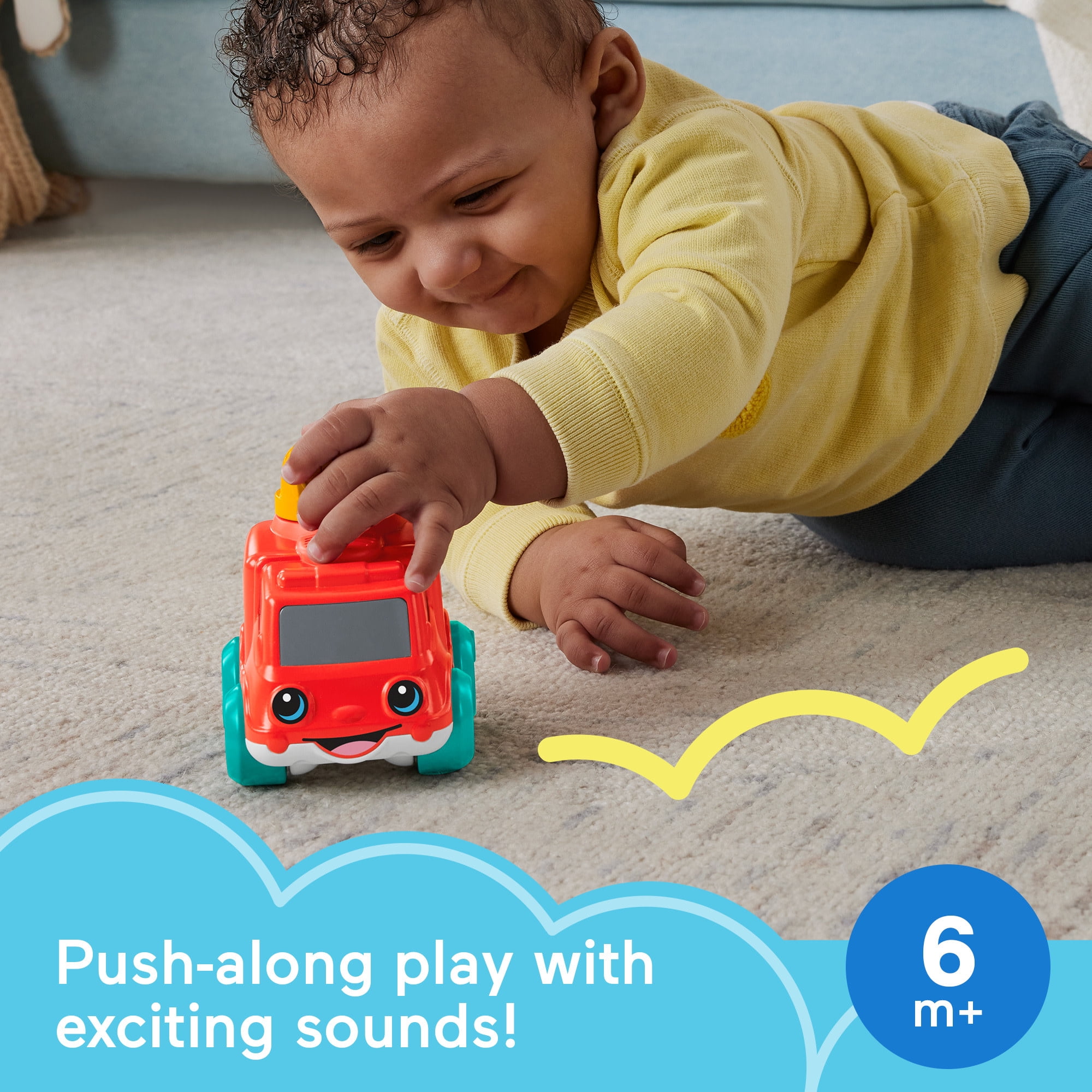 Fisher-Price Chime & Ride Fire Truck Push-Along Toy Vehicle for Infants with Fine Motor Activities