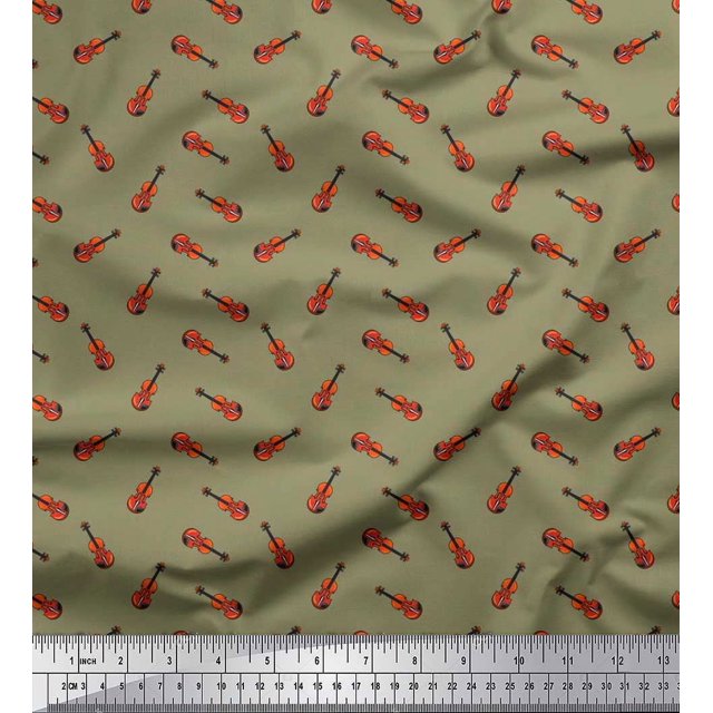 Soimoi Rayon Crepe Fabric Guitar Musical Instrument Fabric Prints by Yard 46 Inch Wide