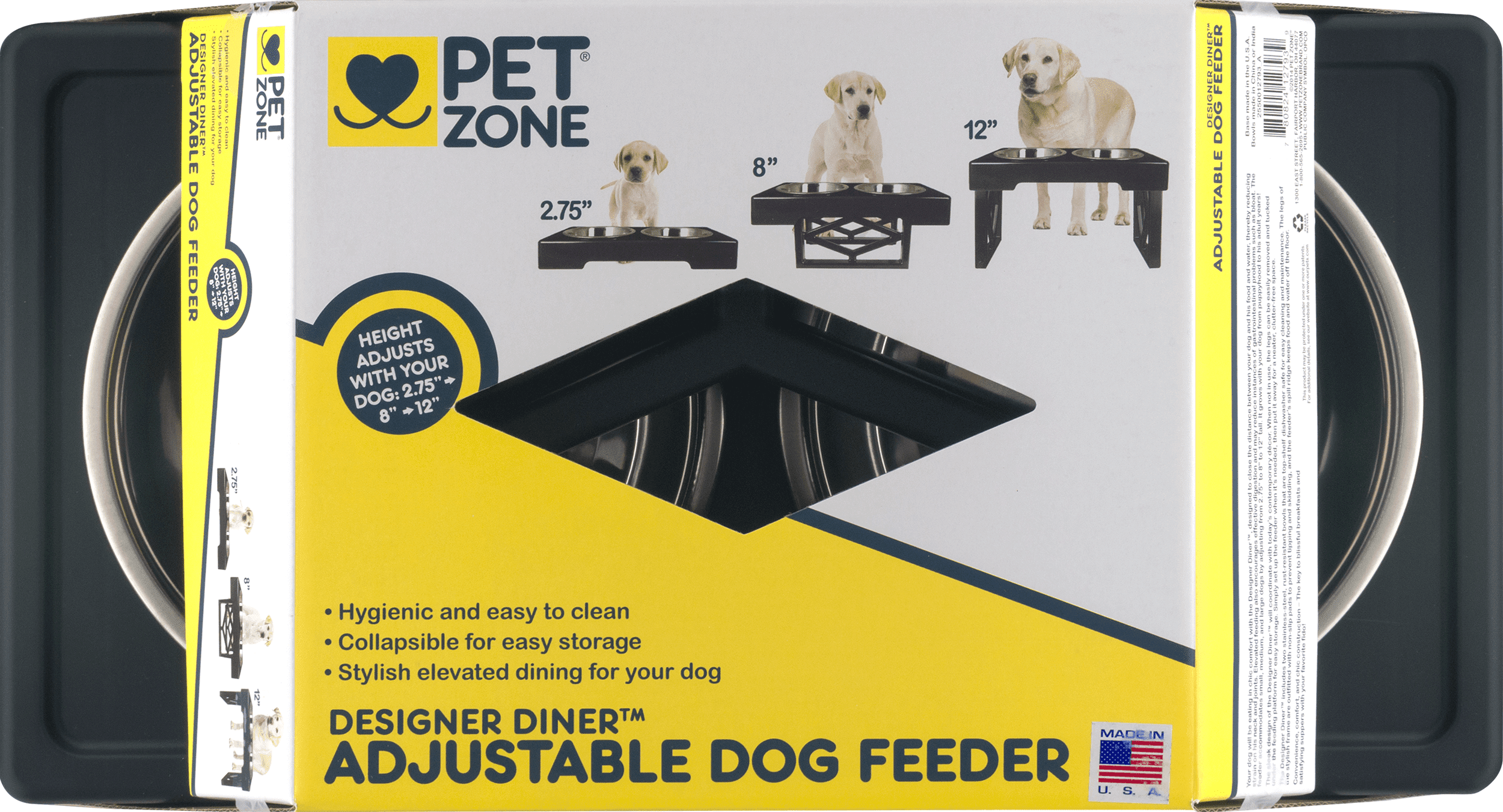 Pet Zone Designer Diner ADJUSTABLE Elevated Dog Bowls Adjusts To 3 Height