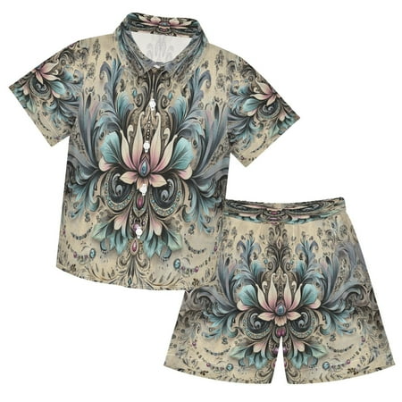 YAZAOO Button-Down Shirts Summer Shorts Sets Fashion Floral and Jewel Design Pattern Pattern Casual Set