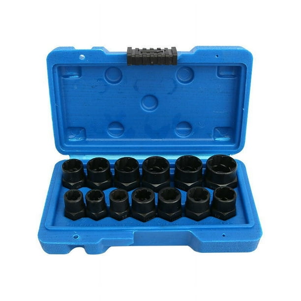 Juego de extractores de tuercas de 13 piezas∣Juego de dados extractores de pernos redondeados∣Extractores de tornillos de cabeza hexagonal∣Material extractor de pernos dañados 8-19 mm 13 tamaños