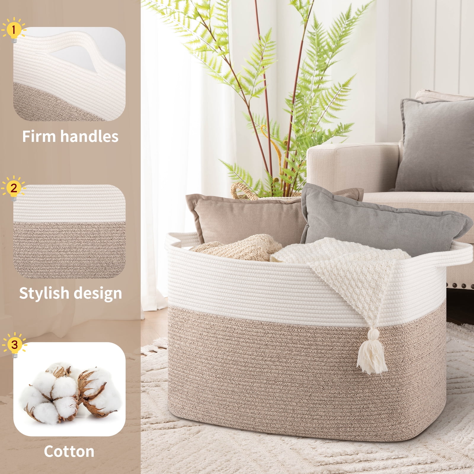 LITERRA Large Blanket Basket Rope Storage Baskets for Organizing, Bedroom Livingroom Washingroom 28 Gallon