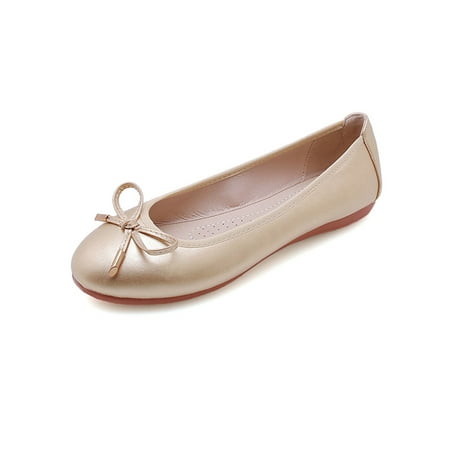 

Ymiytan Women Loafers Round Toe Ballet Flat Bow Tie Flats Dance Anti-Slip Comfort Slip On Casual Shoes Gold 3.5
