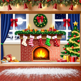 thumbnail image 2 of Festive Design Christmas Banner Decorative Stockings Wreath Holiday Fireplace Decoration for Family Gathering Winter Festive Indoor Celebration, 2 of 9