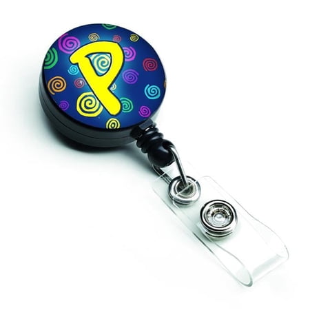 Carolines Treasures CJ1011-PBR Letter P Initial Monogram Blue Swirls Retractable Badge Reel