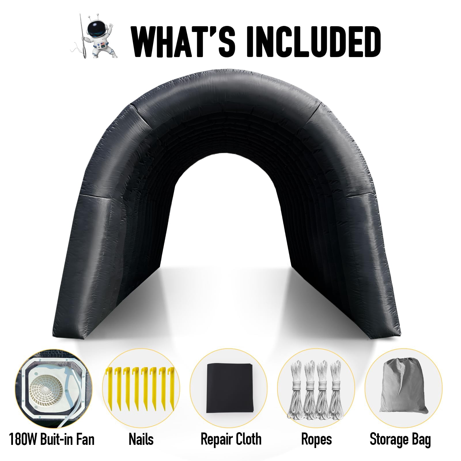 Inflatable Sports Tunnel Arch with Blower 16x10x10ft Black Event Entrance for Exhibitions Shops Schools & Supermarkets
