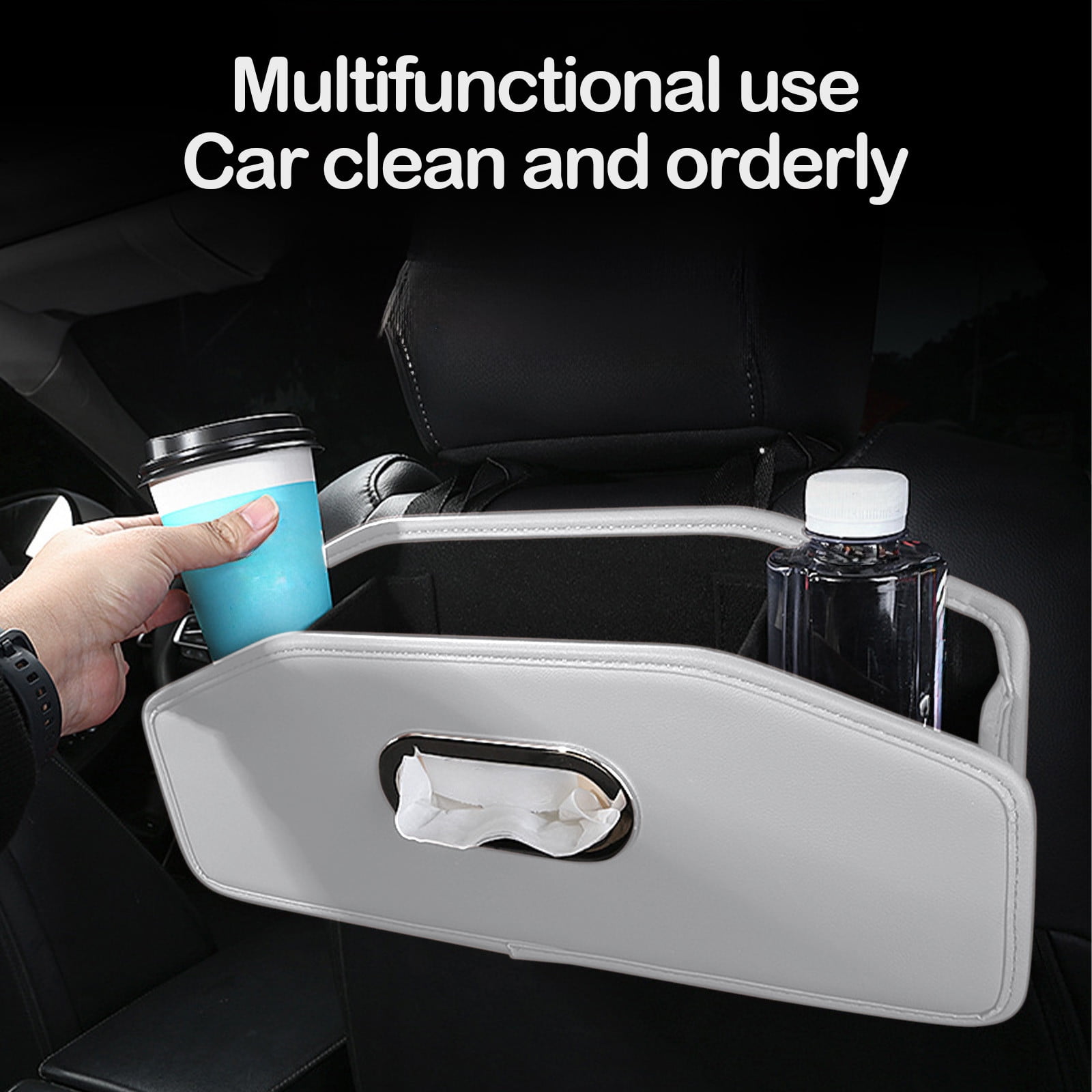Car Headrest BackSeat Organizer with Cup Holder and Paper Towel Case - Hangable Storage Box for Car Backseat, Interior Decoration, Multifunctional Auto Travel Accessories