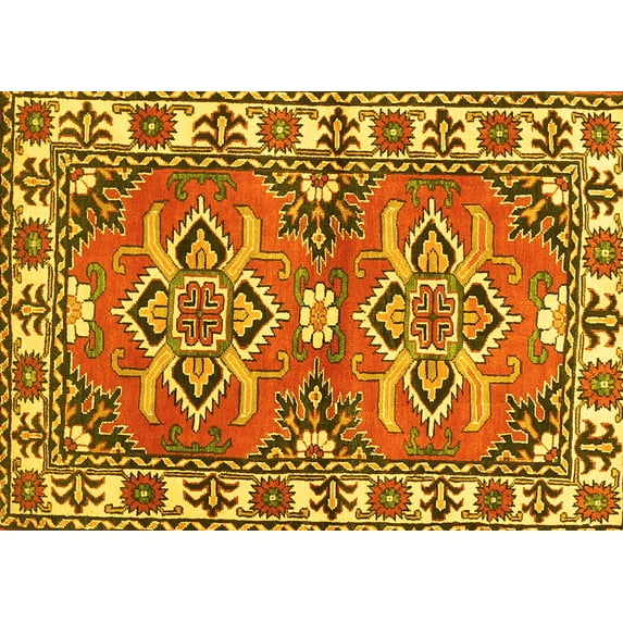 Ahgly Company Machine Washable Indoor Rectangle Geometric Yellow Traditional Area Rugs, 2' x 4'