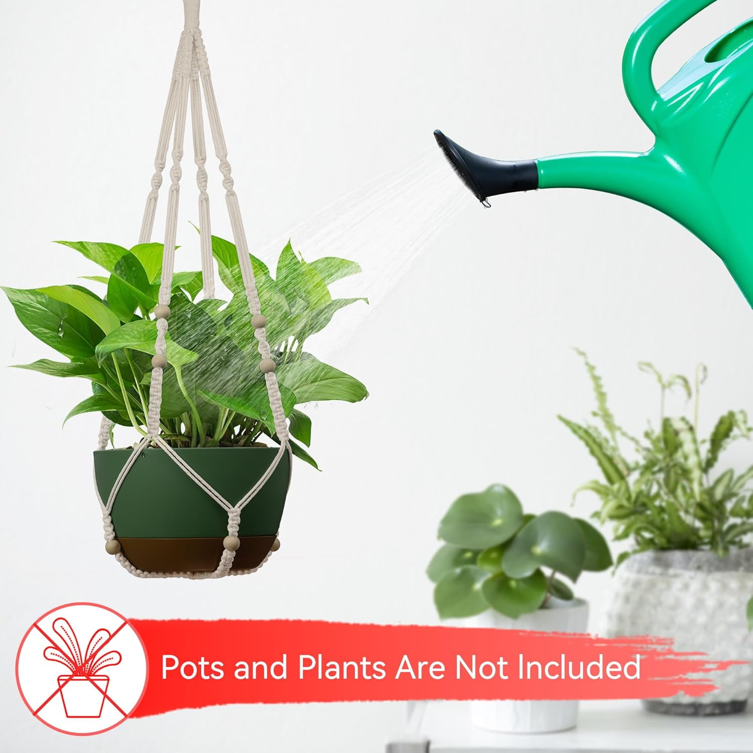 ABPETE Macrame Plant Hanger Indoor Outdoor, Up to 4-15 inch Pot, Heavy 20lb Planters, Extra Long Strong Hanging Planter Basket, Boho Home Decor, 35 Inch, Ivory, Set of 2 (POTS NOT Included)