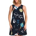 thumbnail image 1 of Vsdgher Robes d'Été Imprimé Espace pour Femmes Robe de Plage Décontractée Col en U Sans Manches Robe d'Été Ample avec Poche, 1 of 7