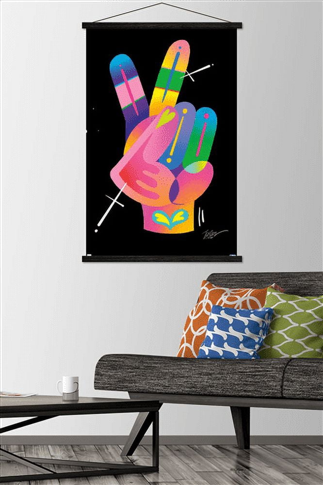 Jason Naylor - Peace Sign Hand Wall Poster with Wooden Magnetic Frame, 22.375" x 34"