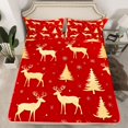 thumbnail image 2 of Homewish Christmas Reindeer Moose Twin Sheet Sets, Red Gold Cartoon Twin Fitted Sheet, Winter Xmas Tree Snowflake Flat Sheet, Lightweight Room Decor, 3-Piece, 2 of 7