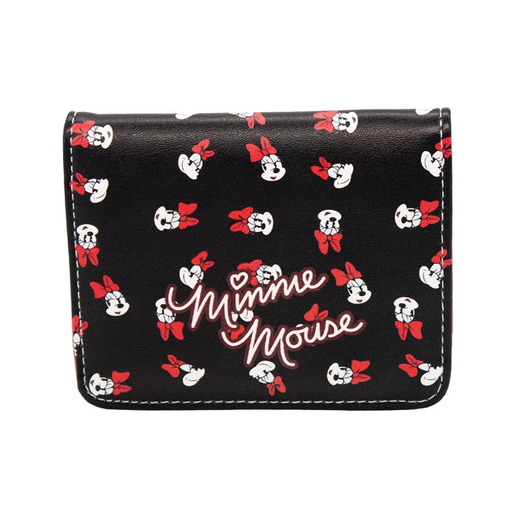 Mickey Mouse Ears Icon Flip Vegan Leather Red Black Buckle Down Disney Wallet 4.5 x 3.5 Id Fold Over Snap 