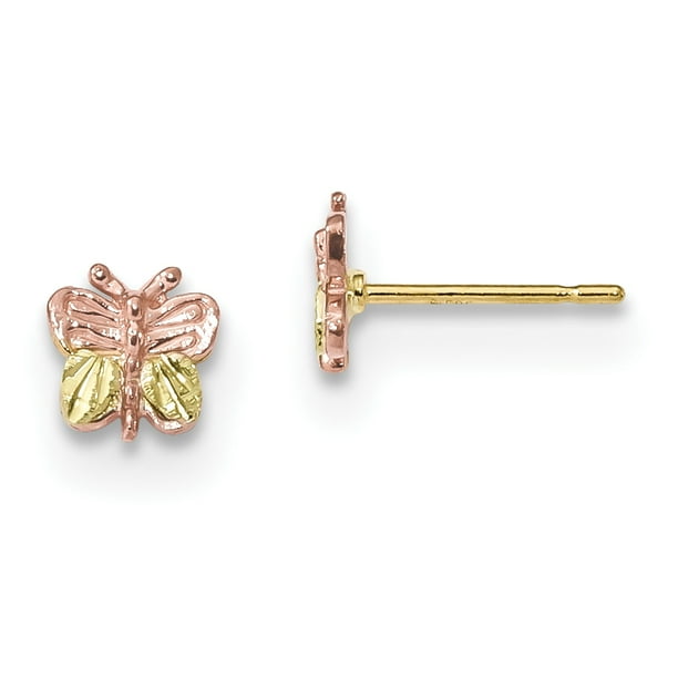 10K Yellow Gold Tri Color Black Hills Gold Butterfly Earrings