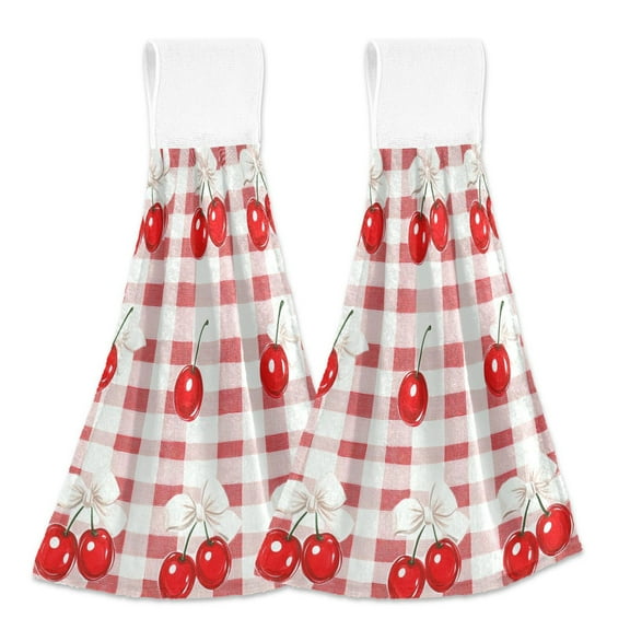 BZSMCE Hanging Hand Towels Fashion Cherry Picnic Delight Pattern 2-Pack - Velcro Style Bathroom Kitchen Towels