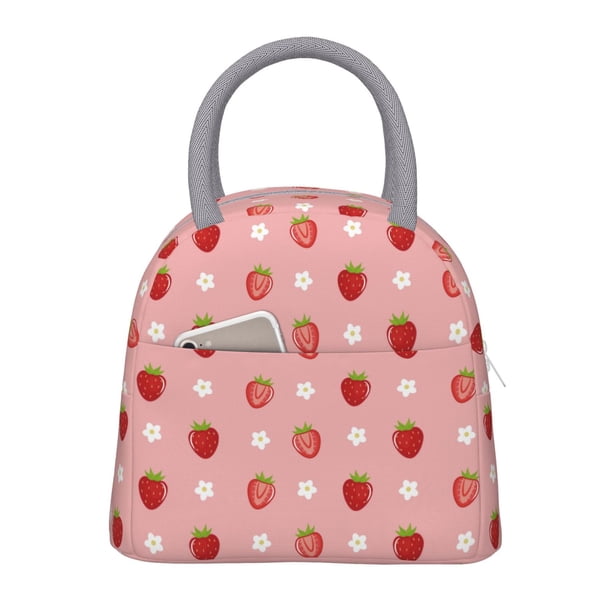 Fotbe Strawberries Bolsa de Almuerzo con Estampado, Lonchera Aislada, Contenedor de Comida Reutilizable Tipo Cooler a Prueba de Fugas