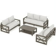 thumbnail image 7 of MRUAKA 4 Piece Faux Wood Aluminum Patio Furniture Set 7 Seats Modern Outdoor Furniture Patio Conversation Sets with Coffee Table for Balcony, Backyard, 600D Waterproof Cover Included, Light Grey, 7 of 7