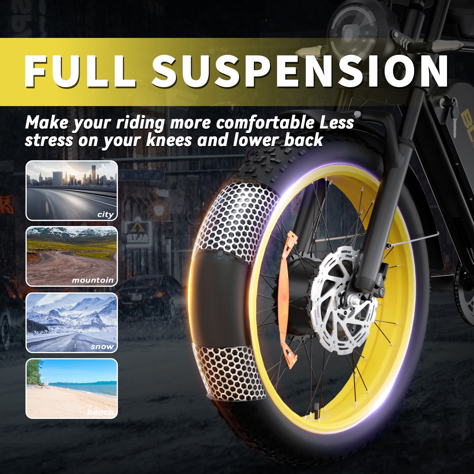 Dual Motor Dual Battery Electric Bike for Adults, 3000W 52V 37MPH 20" Fat Tire Electric Motorcycle Bike, 7 Speed Full Suspension UL2849