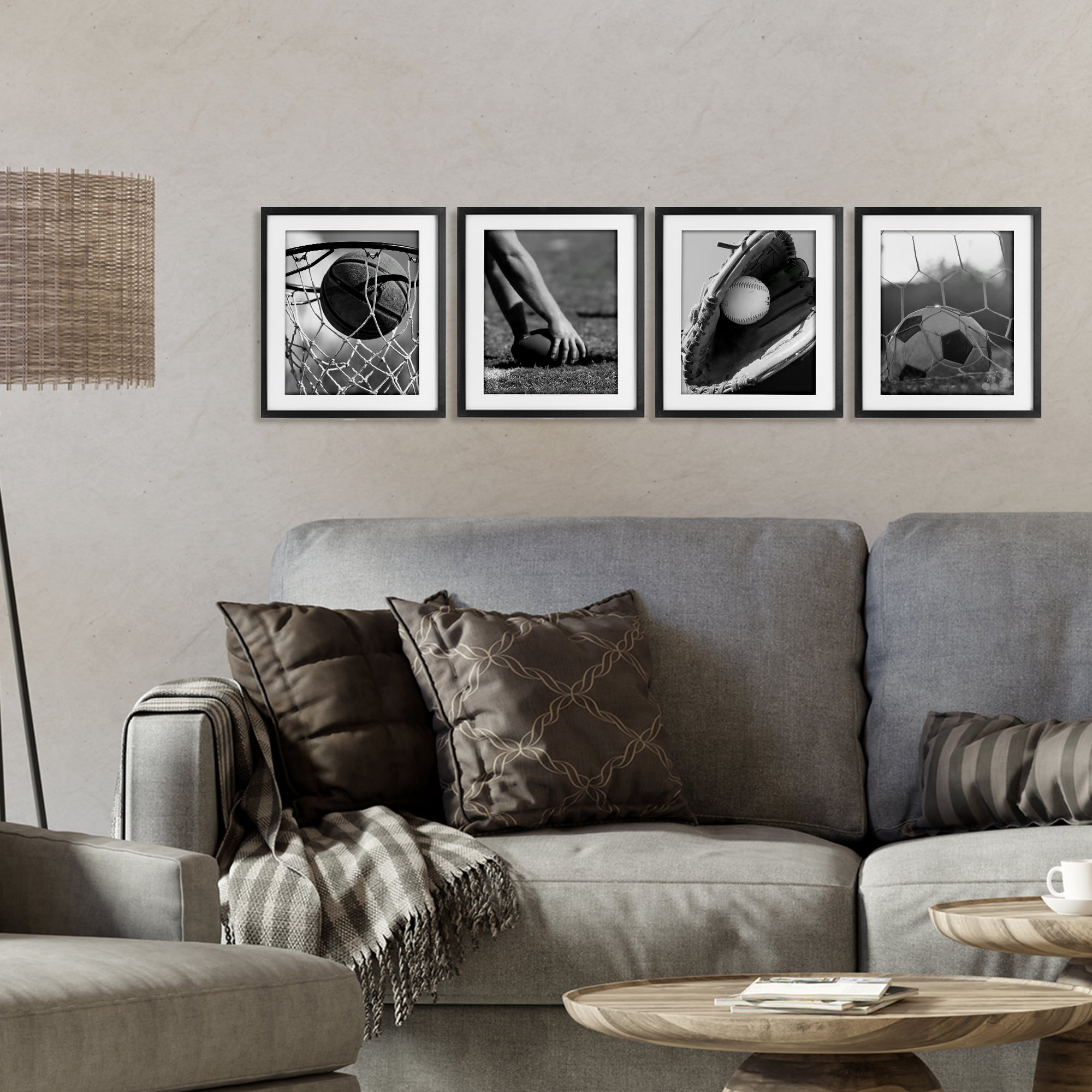 Stupell Industries Athletic Sports In Action 4 Piece Black Framed Print Under Glass Set, design by Marcus Prime