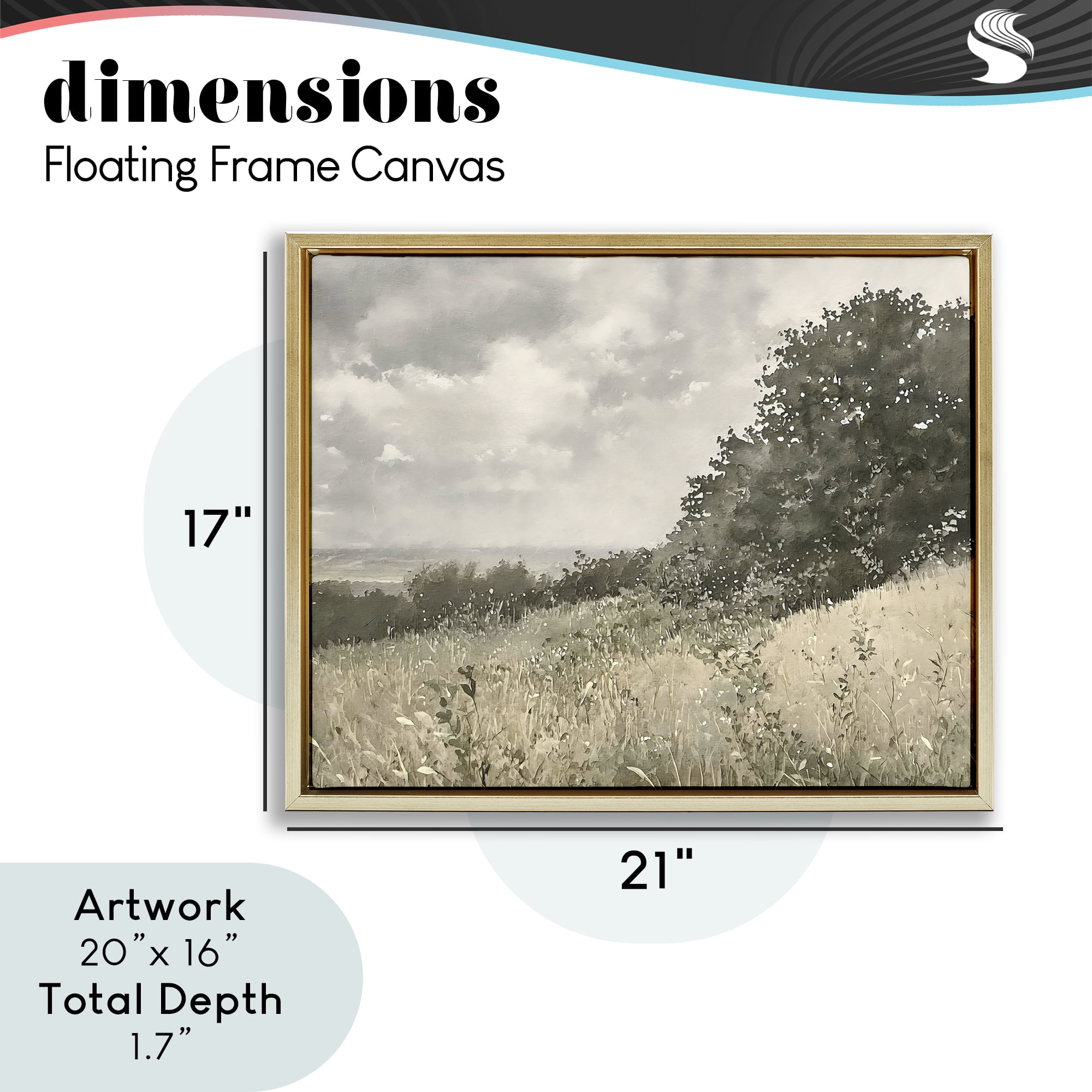 Stupell Industries Soft & Subtle Meadow Landscape Gold Framed Floater Canvas Wall Art, design by Riley B