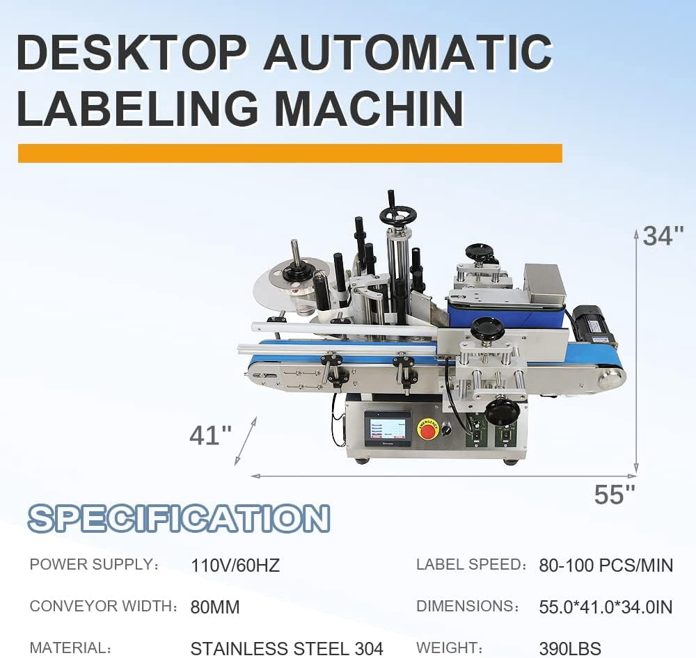 Automatic Round Bottle Labeling Machine 110V 50-100 pcs/min, 15-100mm(Label Height), 20-180mm(Label Length), Bottle Printing Adjustable Label Maker for Bottle Can and Wine