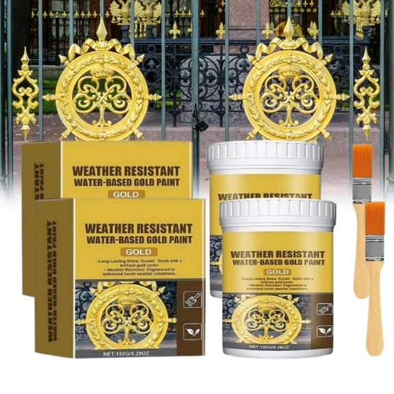 Weather Resistant Water-Based Gold Paint,150g/5.29oz Water Based Gold Leaf Paint,Waterproof GoldSpray Pain-t for Metal,Exterior DecorationPaint,Antique GoldLiquid Pain-t for Furniture,Fence,Crafts
