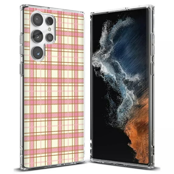 TalkingCase Slim Phone Case Compatible for Samsung Galaxy S22 Ultra 5G, Pink Plaid Lines Print, Thin Light, Flexible, Soft, USA