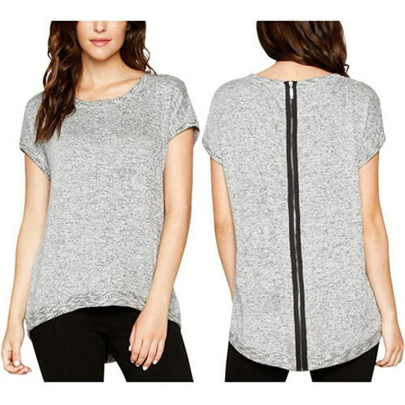 Matty M Women's Short Sleeve Zippered Back Sweater Shirt (Small)