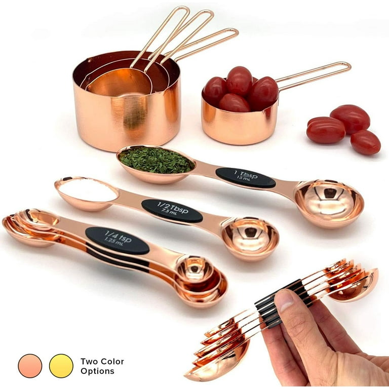Gold-plated Stainless Steel Measuring Cup Set Wooden Handle Measuring Spoon  Household Kitchen Baking Tools - AliExpress