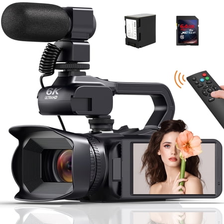 General 6K 64MP Video Camera Camcorder, 18X Digital Zoom IR Night Vision Vlogging,4.0" Touch Screen Digital Camera with WiFi, Microphone, 64G SD Card, Remote Control, Cameras for Photography, Cameras