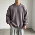 thumbnail image 2 of Liuinsasek Men's Round-neck Sweatshirt Winter Fleece Casual Trendy Loose Pullover Top Drop-shoulder Couple Solid Color Long Sleeves Top, 2 of 8