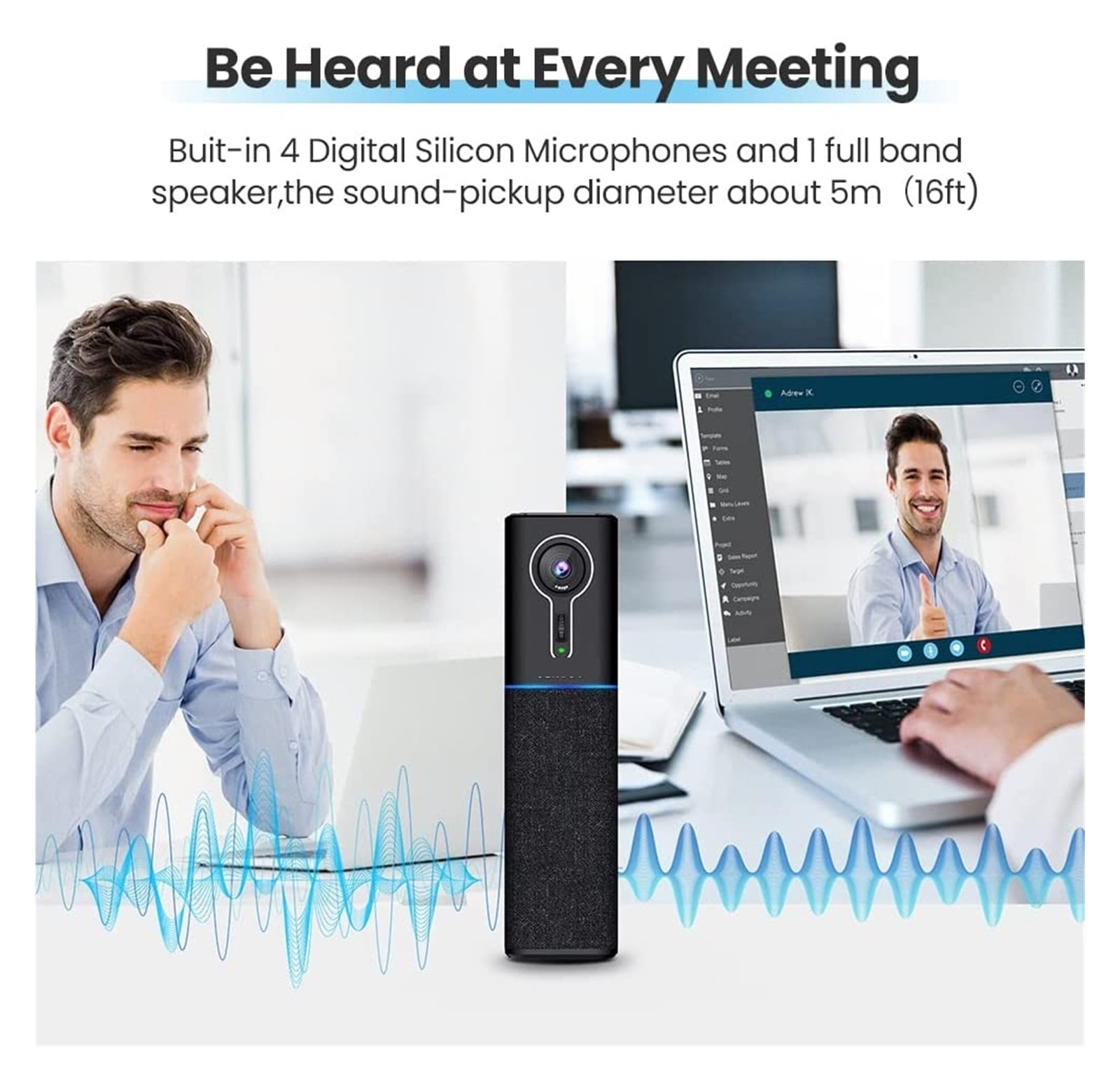 2K 60fps Resolution AI Face Tracking Webcam All In One With 4 Mics And 1 Speaker USB Streaming Webcam 16ft Pickup Radius ,Full Clarity