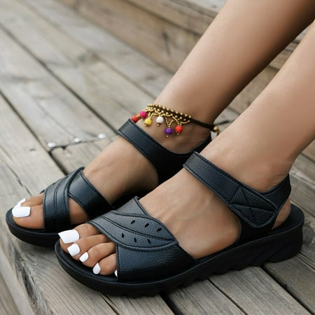 

PhoneSoap Women Fish Mouth Leather Sandals Platform Sandals Boho Sandals Summer Fashion Beach Sandals Platform Sandals Black