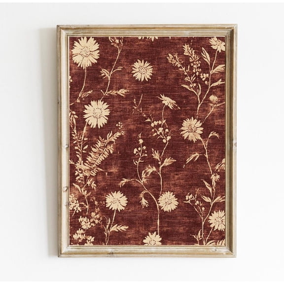 Burgundy Floral Textile Dark Red and Beige Tapestry Wall Art Poster Vintage Traditional Fall Wall Art Poster able Print Poster E669, Unframed Poster Size 8x12 F03.1.18l79