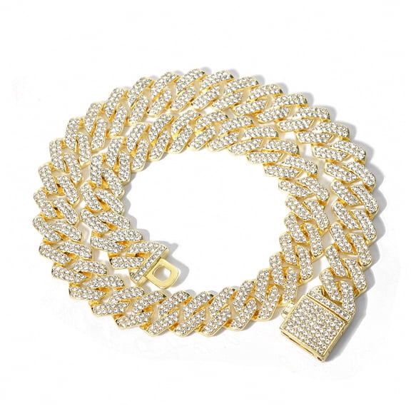 【SENSHEN】Iced Out Cuban Link Chain for Men, Full Paved Cubic Zirconia Hip Hop Necklace, Silver & Gold Plated Bling Jewelry, 16-24 Inch