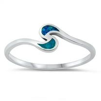 CHOOSE YOUR COLOR Blue Simulated Opal Off Center Mosaic Ring .925 Sterling Silver Band CZ Female Size 9