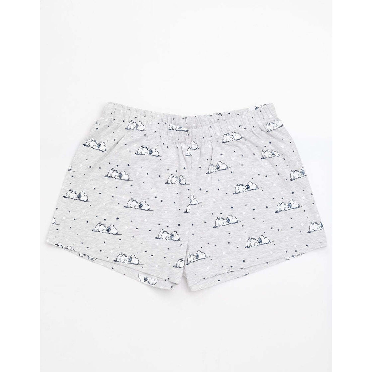Pyjama Snoopy The Peanuts Femme - Short Et Haut Manches Courtes - 100% Coton - Bleu/gris