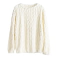 thumbnail image 4 of Mifsaly Womens Fuzzy Fleece Sweatshirt Crewneck Long Sleeve Cable Knit Pullover Sweater Textured Loose Fit Fall Winter Warm Clothes White,Free Size, 4 of 9