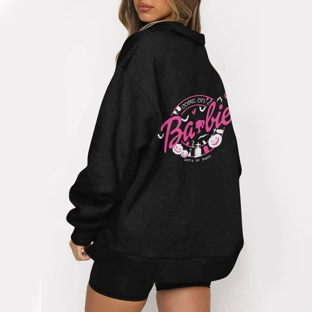 Mode Décontractée à Manches Longues Imprimé Floral Fermeture Éclair Épaule Extérieure Surdimensionnée Sweat-Shirts Noir S