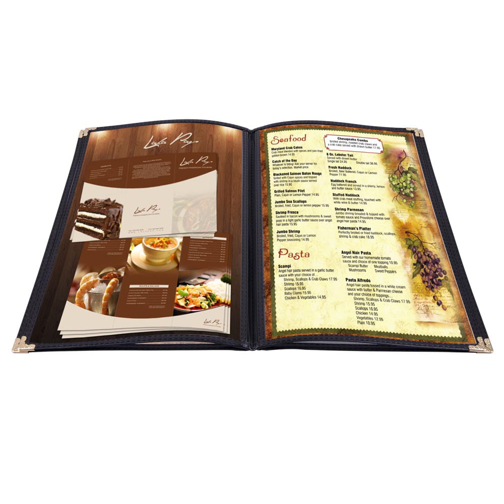 10 Pack 4 View Restaurant Menu Covers/Fits 8 1/2" x 11" Paper 2 Page 